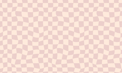 Groovy hippie 70s seamless pattern.  Checkerboard, chessboard, mesh, waves background. Twisted and distorted texture in trendy retro psychedelic Y2k style. Flat vector illustration 