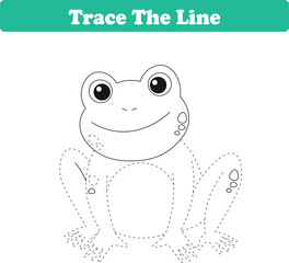 Handwriting Practice. Tracing lines and coloring frog for children. Vector Illustration