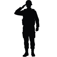 Black Silhouette Illustration Full Body View of a Soldier Saluting Respectfully