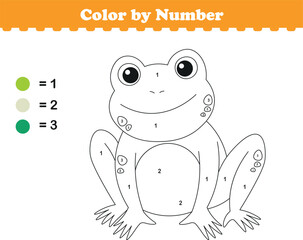 Color by numbers. Coloring page for kids. Coloring with cute frog. Vector illustration
