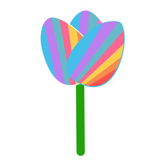 Cute rainbow flower symbolizing LGBTQ+ pride, love, and diversity in a colorful cartoon style.
