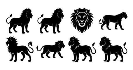 Majestic Lion Silhouettes: A collection of elegant, black silhouettes showcasing the regal essence of the lion, embodying strength, and power in graphic form.