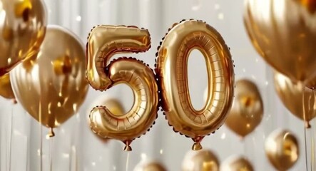 Golden balloons with number 50 - Powered by Adobe