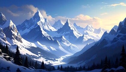 Snowy Mountain Valley Sunrise.