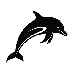 Obraz premium Silhouette of a Dolphin Jumping on White Background Marine Life Illustration