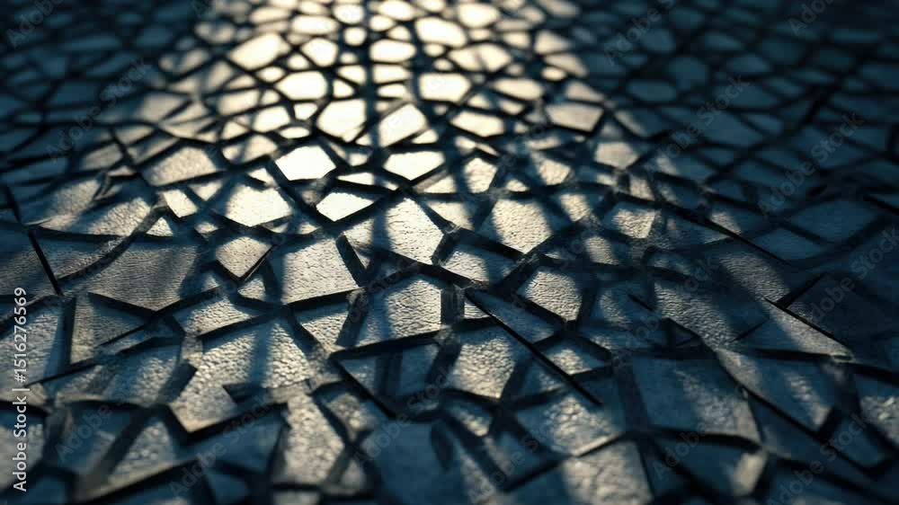 Poster Close-up shot of a tiled floor with a spotlight shining on it, suitable for use in interior design or architecture illustrations