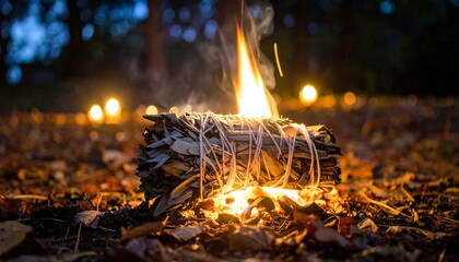 Burning Smudge Stick with Forest Night.