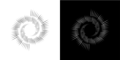 Dynamic abstract spiral sound wave rhythm lines. Circular spiral sound wave rhythm of lines. Circular futuristic abstract lines, black and white background.	
