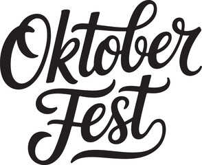 Bold black script typography of the words oktoberfest festive celebration of beer