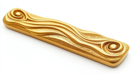 Elegant gold bookmark with etched details resting on white