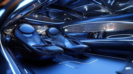 Sleek futuristic car interior with advanced interface and ergonomic seating design