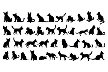  This design features a collection of cat silhouettes in various poses, perfect for animal-themed designs and creative projects. Includes multiple color options.