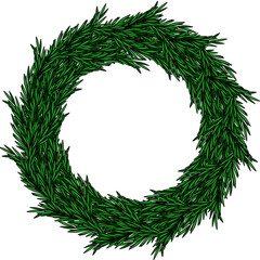 Elegant Christmas vector wreath design featuring a circular frame of detailed evergreen branches, perfect for festive invitations or holiday decorations.