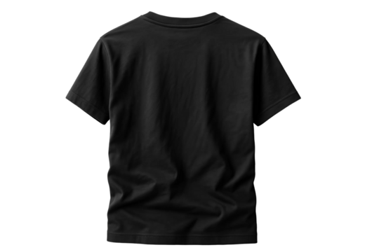 Black t shirt back view isolated on transparent background