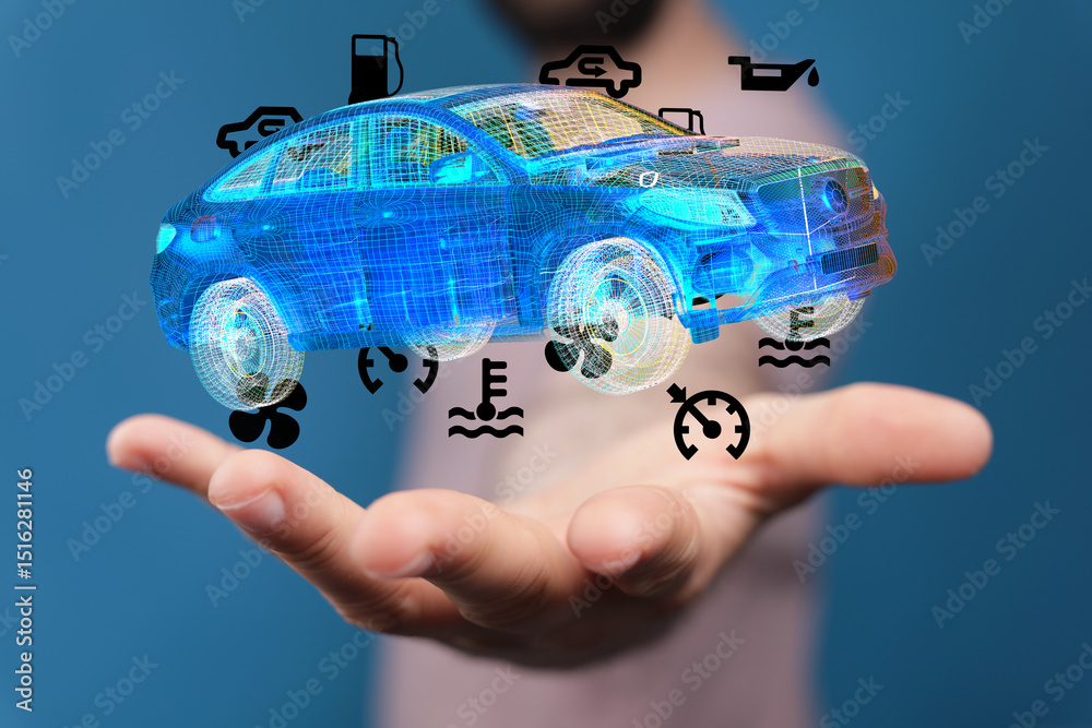 Poster Improve car maintenance with digital diagnostics.  Predictive analysis & IoT for efficient service.