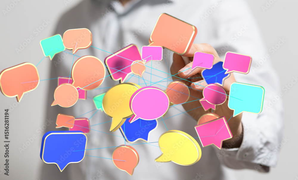 Leinwandbilder abstract image of interconnected speech bubbles, symbolizing communication and social networking.