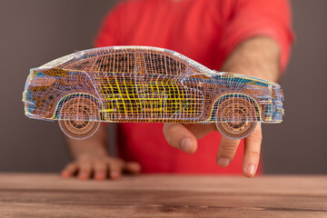 Innovative automotive design.  3D wireframe car model concept.