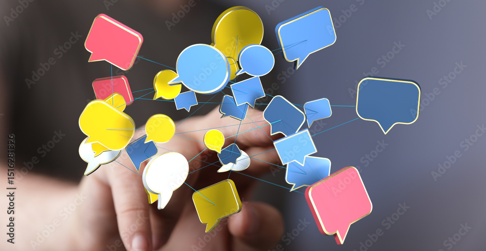 Aufkleber Abstract image of interconnected speech bubbles, symbolizing global communication and networking.