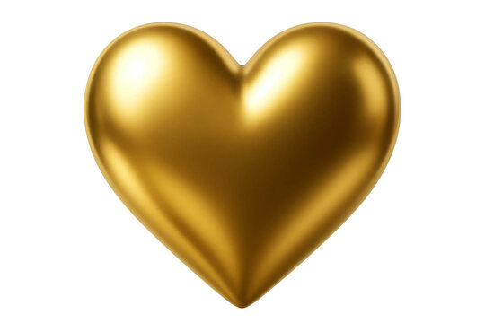 Shiny golden heart shape isolated on transparent background