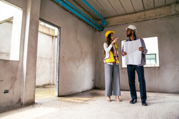 Engineer Team Inspecting Electrical Wiring and Plumbing System inside Residential Building under Construction Site Development