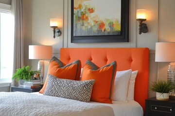 Modern bedroom interior design orange decor