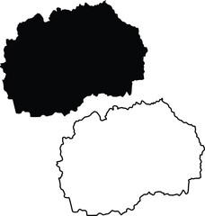 Map of North Macedonia Silhouette Flat and Outline Design