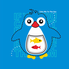 penguin and fish cartoon, vector illustration