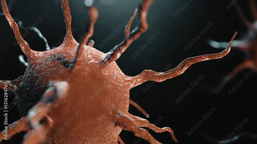 Poster a close-up view of a single cell in darkness, highlighting its intricate details