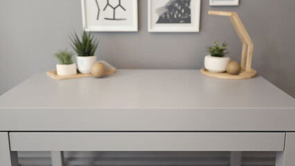 Minimalistic grey desk with decor