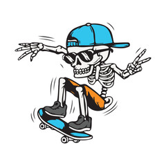 Skeleton Kickflip Skateboarding Art