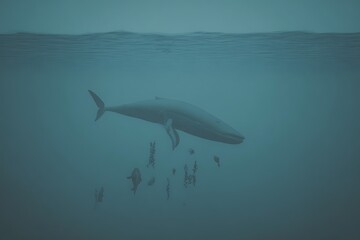 Fototapeta premium Blue whale amidst deep ocean scenery