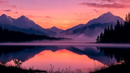 Serene mountain lake at sunrise - Powered by Adobe