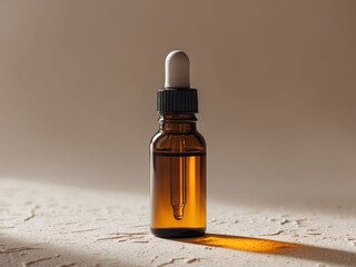 Amber Glass Dropper Bottle for Essential Oils, Serums, or Medicines. Clean Product Shot.