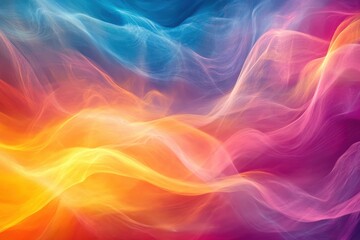 Fototapeta premium Abstract flowing smoke in blue, orange, pink, and yellow hues. Useful for creative graphic design backgrounds, and presentations.