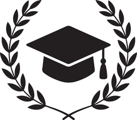 Silhouette vector of a graduation cap with laurel wreath, symbolizing academic excellence, honor, and achievement.