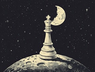 Chess King on Lunar Landscape
