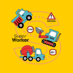 heavy equipment driver car worker. Vector cartoon illustration