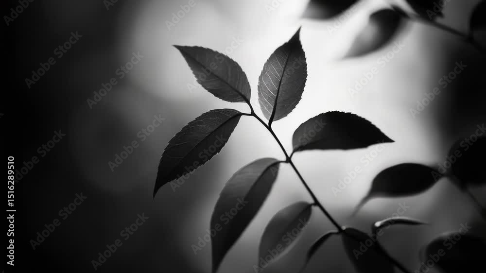 Poster a close-up image of a single leaf in black and white