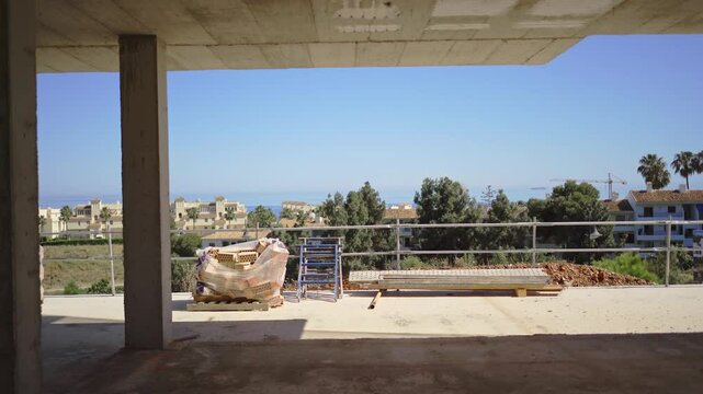 Scenic view from a building under construction with clear blue skies. mijas, Spain, costa del sol