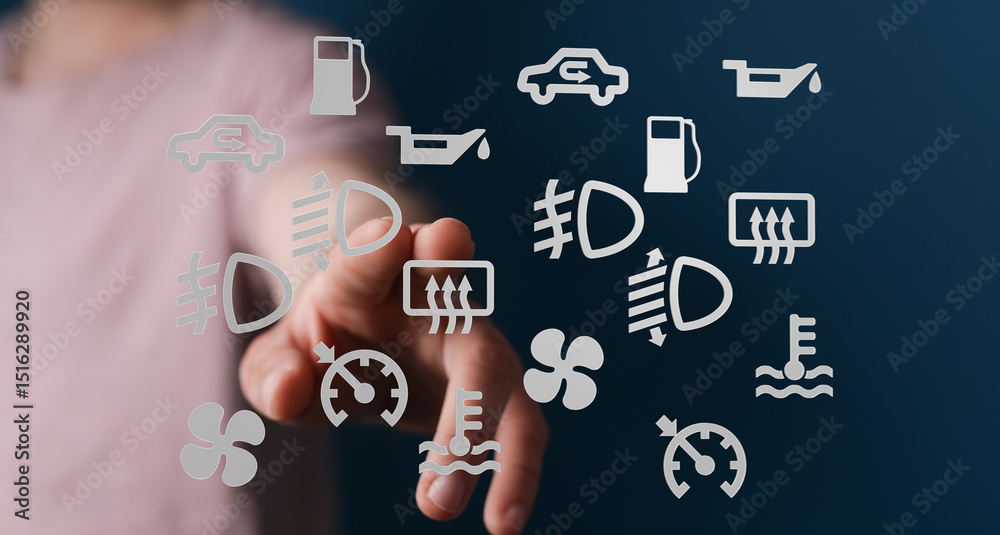 Poster Learn to identify and understand common car dashboard warning lights.  Avoid costly repairs by knowing what each symbol means.