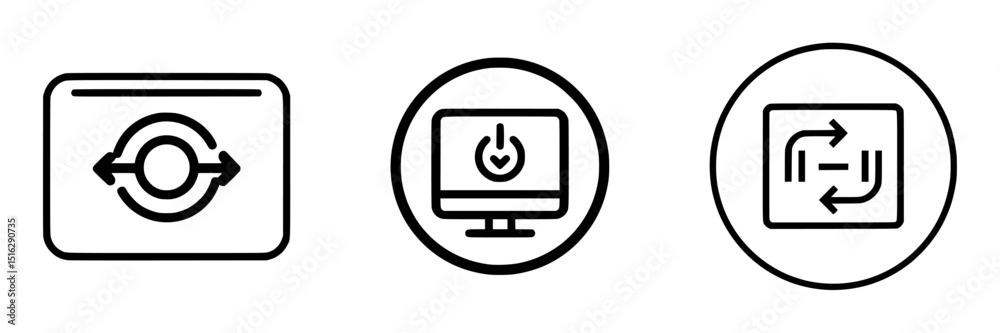 Poster icon set showcasing various symbols related to technology and user interface, emphasizing refresh, p