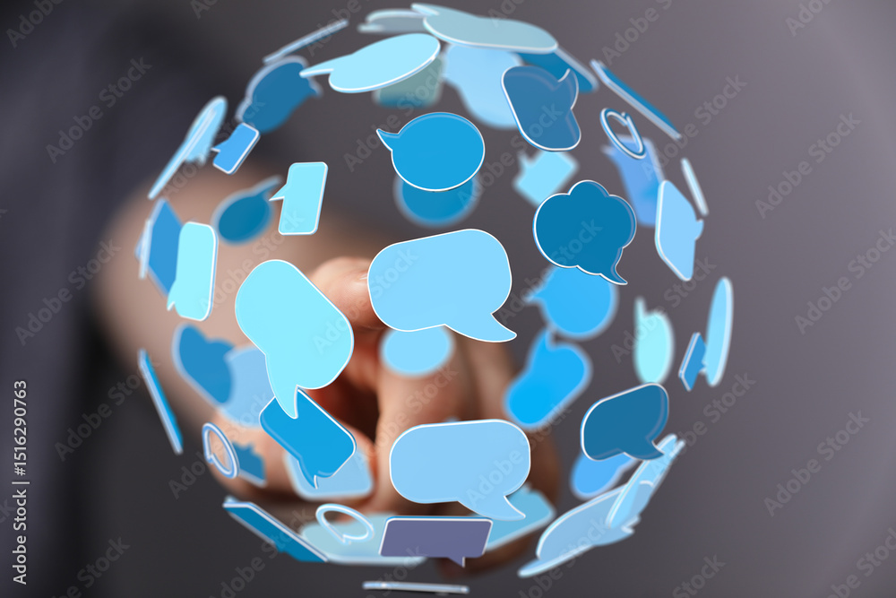 Poster seamless communication. a network of interconnected speech bubbles symbolizes global dialogue and di