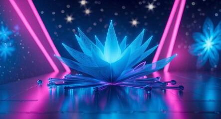 Cybernetic Bloom. Digital Lotus in Neon Dreamscape, Futuristic Floral Aesthetic