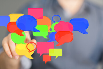 Abstract image of colorful speech bubbles, ideal for communication, social media, and networking...
