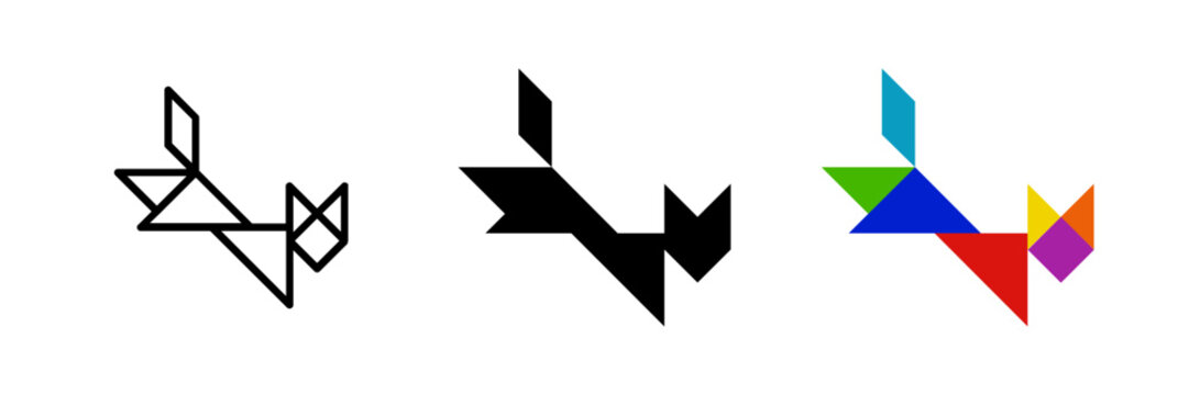 Jumping cat tangram icon. Perfect for playful or pet designs.