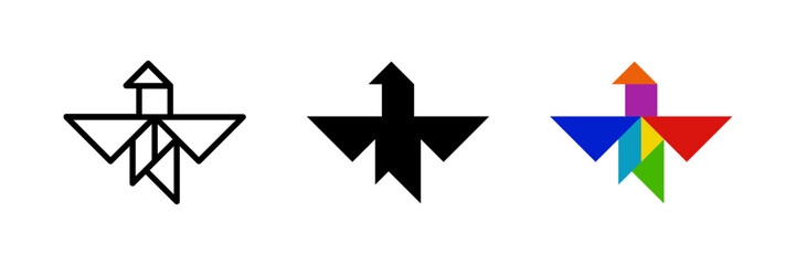 Hummingbird tangram icon. Ideal for bird or puzzle designs.