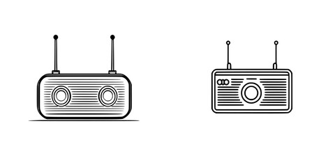 Icon set featuring modern and vintage radio designs suitable for various applications