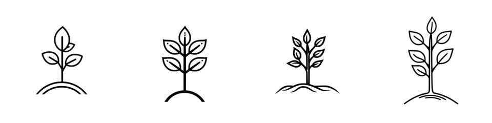 Obraz premium Icon set featuring various stages of plant growth represented in minimalistic line art style