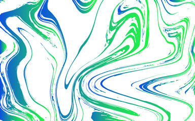 Abstract fluid art composition featuring dynamic swirls of green, blue, and white. Marbled, liquid-like texture with smooth curves and flowing gradients. Expressive and modern, evoking motion.