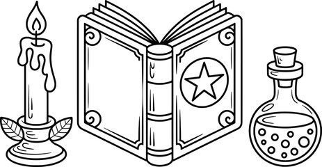 Spellbook candle potion mystical witchcraft magic